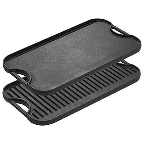 Lodge Pre-Seasoned Cast Iron Reversible Grill/Griddle With Handles, 20 Inch x 10.5 Inch - One tray